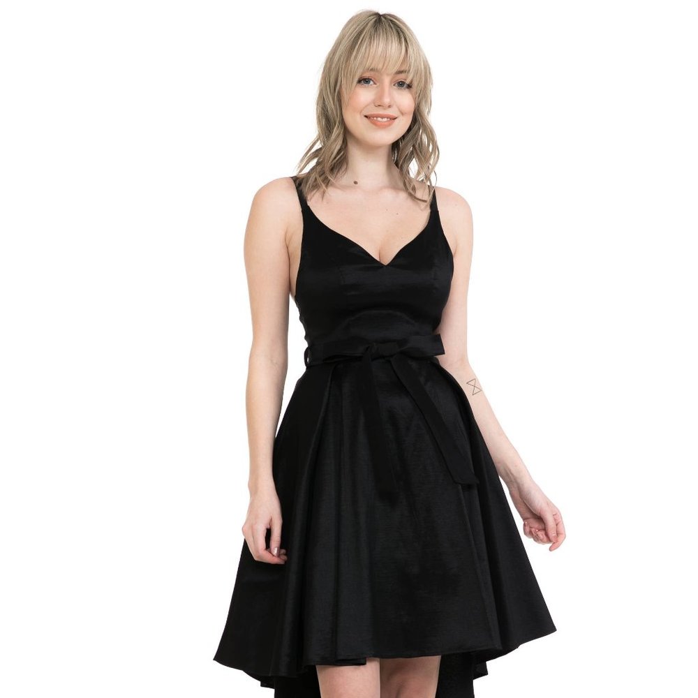 Miss V Belted Cocktail Party Dress - Black Cocktail Party WEDDING LBD Black Tie